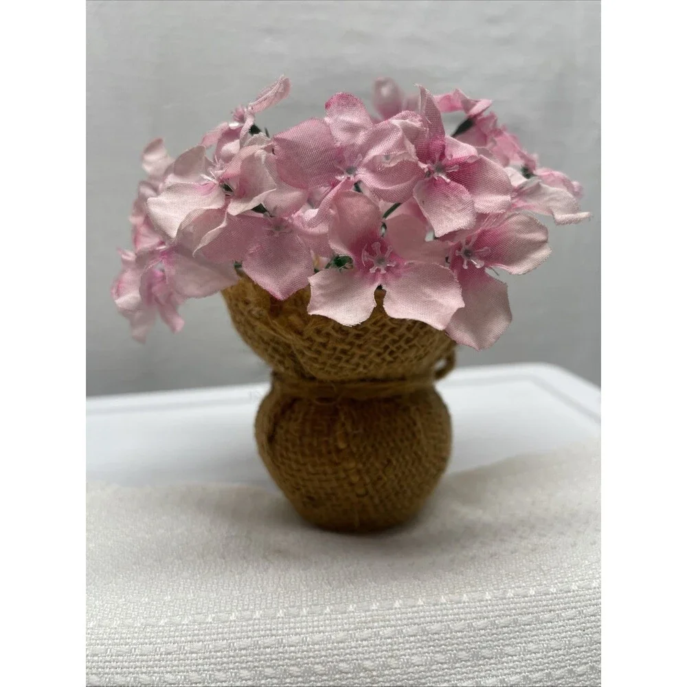 Pink Flowers Burlap Floral Arrangement Cluster Decor Doll 5.5